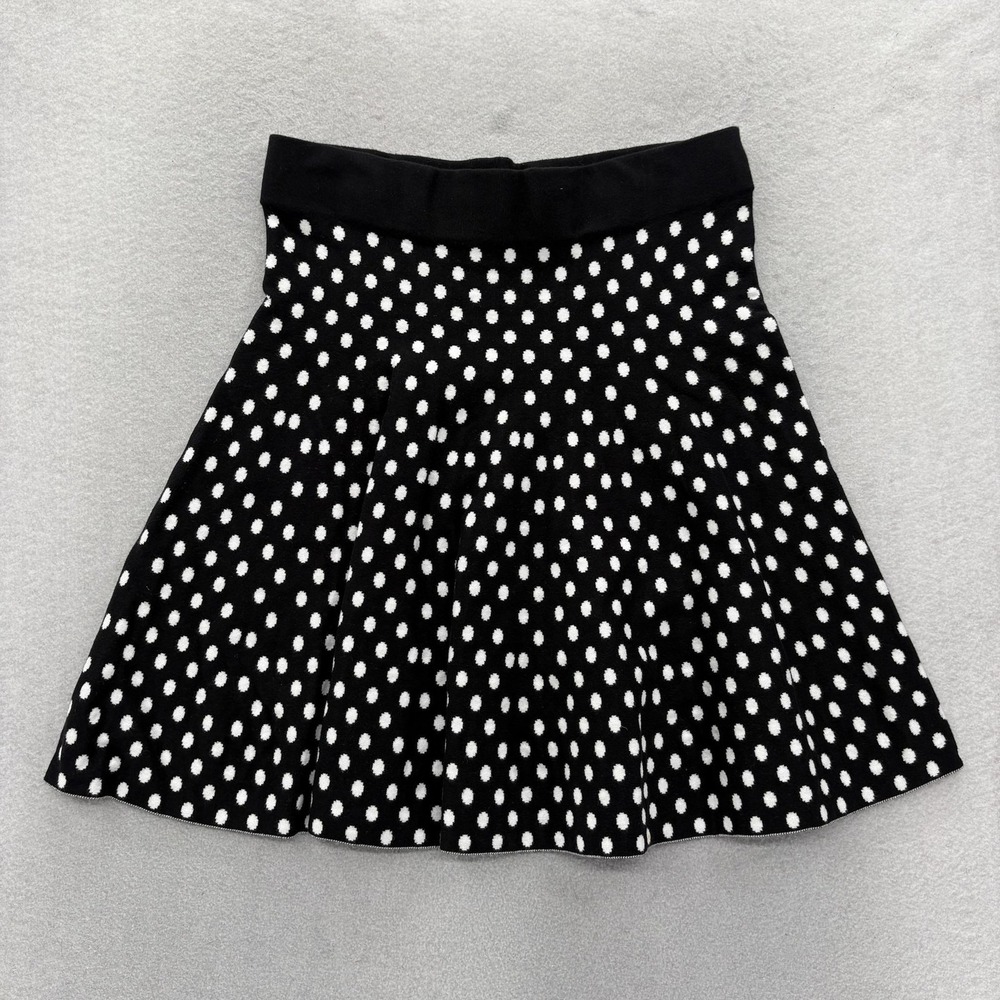 Anthropologie Maeve Knit Polka Dot Flare Skirt Womens Large Black Stretch Skater